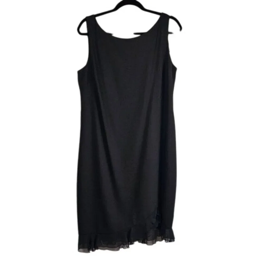 Talbots Ruffle Hem Midi Shift Dress 16P Black Sleeveless Whimsigoth LBD Formal‎